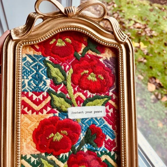Gold Framed Floral Embroidery Art